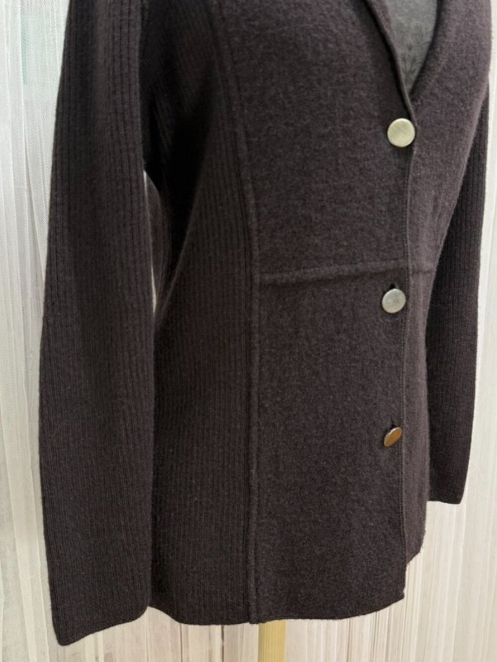 Herman Geist Women's Wool Blazer Jacket Brown Size Medium 3 Button Knit - Picture 3 of 11